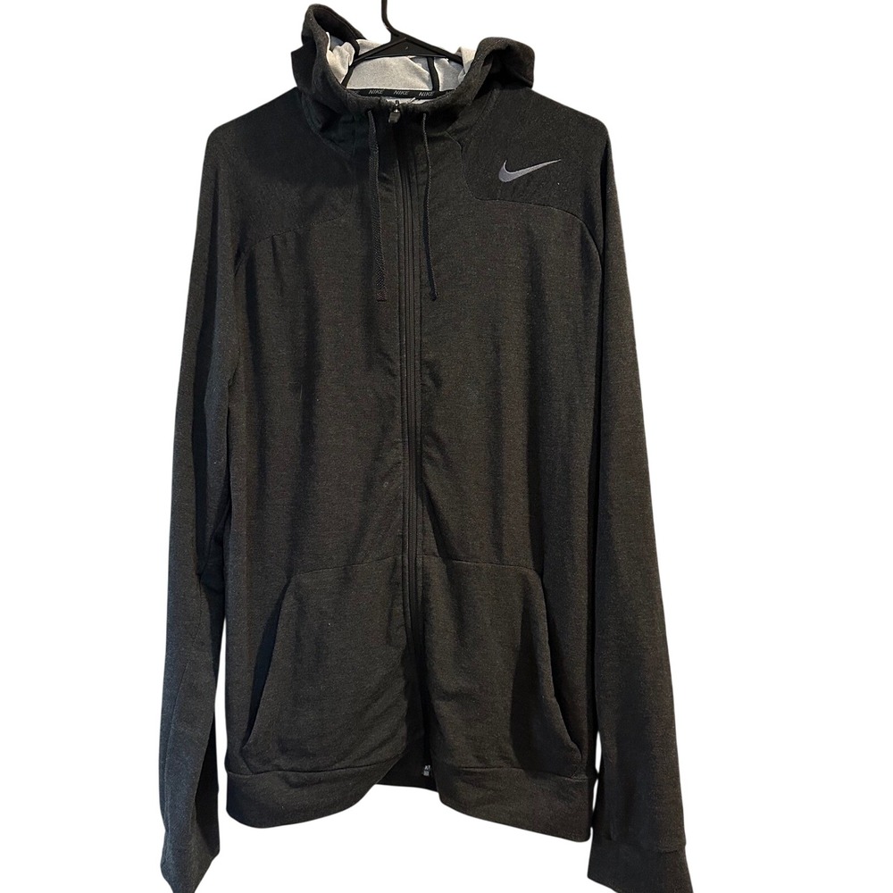 Nike Dri-FIT Mens Full Zip‎ Hoodie Charcoal Gray Heather Athletic Sweatshirt L